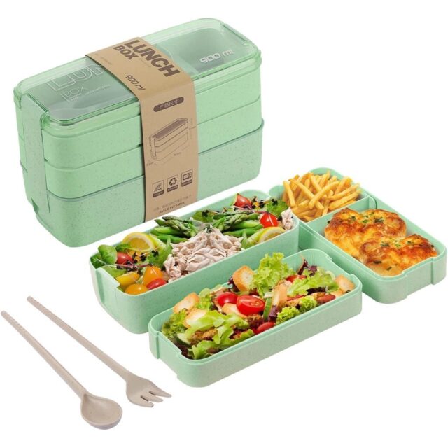 Marmita Fitness Ecológica Lunch Box 900ml 3 Divisórias com Talher Lancheira