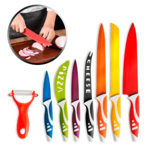 Kit De Facas De Cozinha Premium Colors 8 Peças Ralador